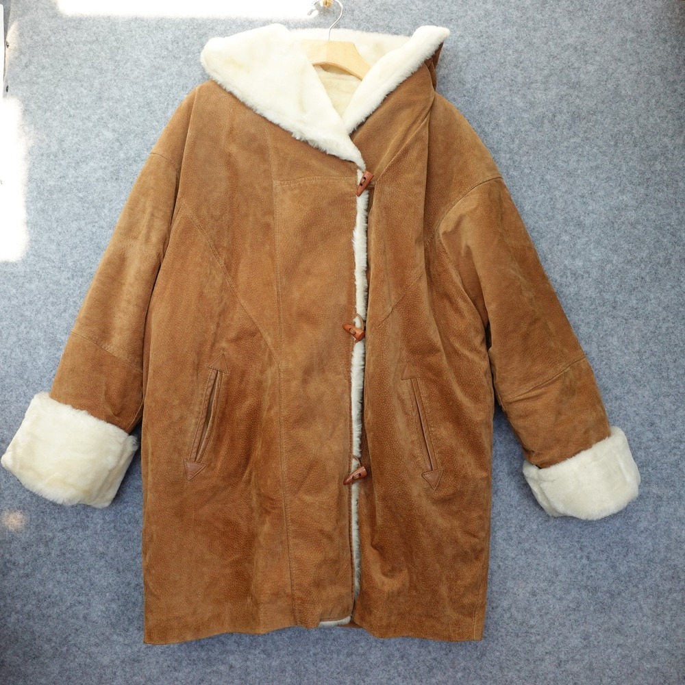 Vintage Penny Lane Coat Womens XL Suede Shearling Hooded Coat Ranch J Percy